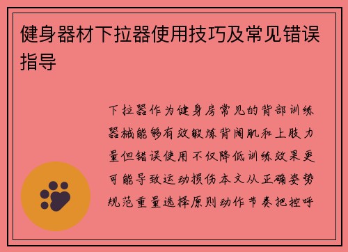 健身器材下拉器使用技巧及常见错误指导