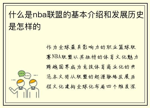 什么是nba联盟的基本介绍和发展历史是怎样的