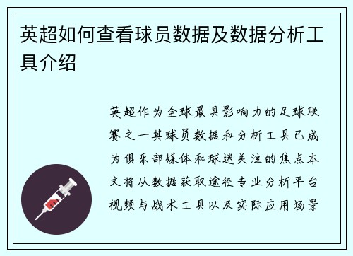 英超如何查看球员数据及数据分析工具介绍