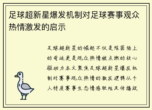 足球超新星爆发机制对足球赛事观众热情激发的启示