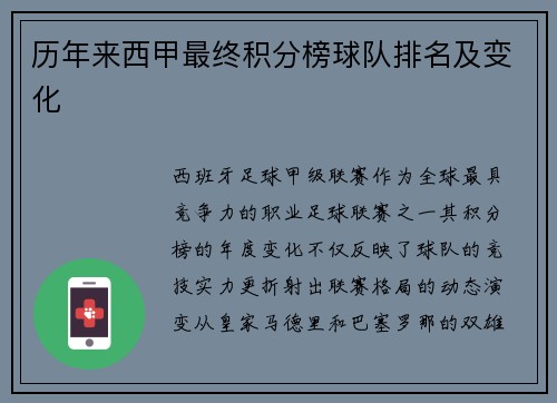 历年来西甲最终积分榜球队排名及变化